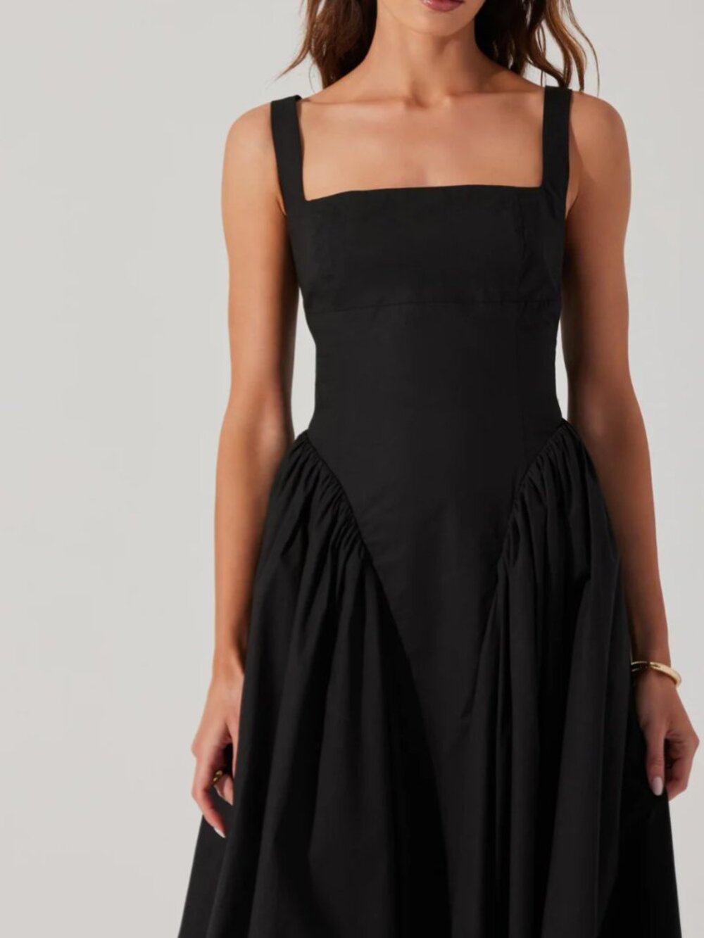 Aster Vinya Black Poplin Drop Waist Midi Dress with Pockets Size XS - Picture 4 of 11
